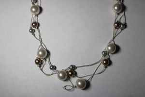 lot 284 image: Signed Roman silver and gold glass pearl station layered necklace. Has RMN hang tag. 14L