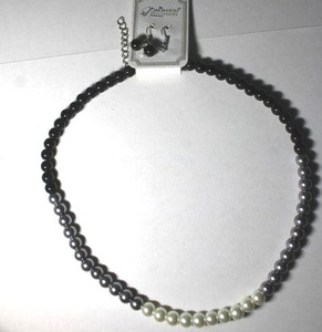 lot 326 image: Princess Accessories brand glass faux pearl necklace and ear wire set on retail card. 18L