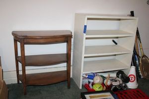 lot 118 image: White bookshelf and Wooden side table