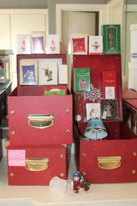 lot 194 image: Christmas Hallmark ornaments and red storage boxes