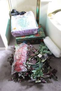 lot 200 image: Artificial flowers, Christmas ribbon, ribbon storage box