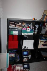 lot 210 image: Black bookshelf (not contents)