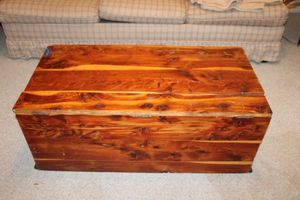 lot 222 image: Cedar chest and contents (chest need a little repair)