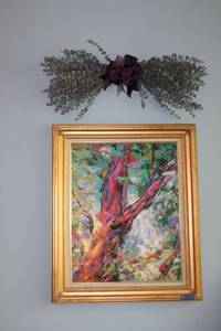 lot 23 image: Framed wall art 29x36 signed Darla and eucalyptus swag