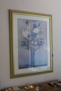 lot 34 image: Framed wall art 34.5x44.5 Vase with flowers signed Koury