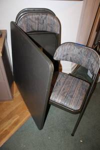 lot 93 image: Grey Folding card table with 4 padded folding chairs