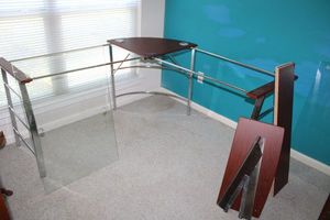 lot 248 image: Glass top Corner Desk (partially assembled for pictures)