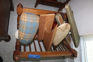 lot 249 image: Vintage Mid-Century wooden magazine rack with small ironing boards