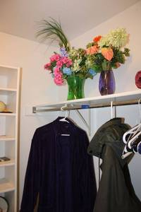 lot 266 image: Floral arrangements with vases, purple robe and womens coat by Aberdeen size LG
