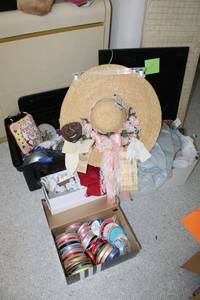 lot 229 image: Sun hat, craft ribbons and supplies, sewing patterns and more