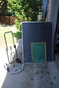 lot 292 image: Chalk boards and folding dolly