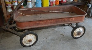lot 249 image: Vintage WESTERN FLYER ROCKET red wagon
