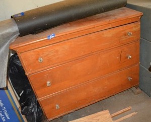 lot 240 image: Vintage wood dresserStorage cabinet with 3 drawers