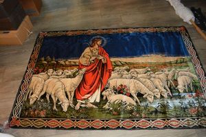 lot 227 image: Tapestry rug with Jesus with the sheep