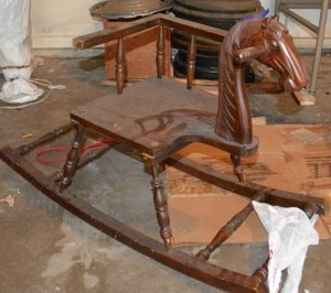 lot 226 image: Vintage wooden rocking horse chair (needs some repair)