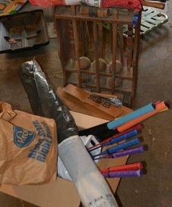 lot 225 image: Outdoor games Badminton rackets, ping pongtable tennis net and paddles, lacrosse paddles, throwing darts, see photos
