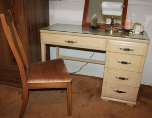 lot 146 image: Student or work desk - 46.5x20x32 - and chair (dresser matches lots 33, 35, 128)
