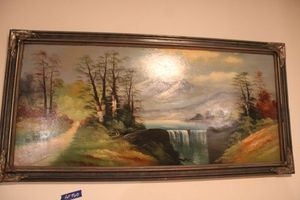 lot 160 image: Framed artwork of waterfall