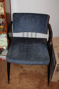 lot 162 image: Side chair with black metal frame and blue upholstery