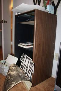 lot 168 image: Entertainment cabinet - 19x17x37.5and contents copy paper, crafts