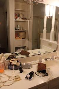 lot 196 image: Bathroom contents towels, travel iron, hair dryer, rugs