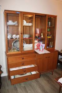 lot 14 image: 2-part China Hutch Bottom-57.5x19x31, Top-57x13x40 (contents sold separate)
