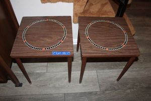 lot 20 image: Pair of 15square side tables with tile circle