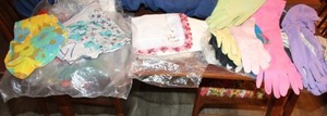 lot 25 image: Womens dress gloves, handkerchiefs, and scarfs