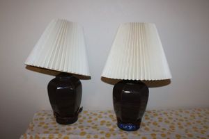 lot 31 image: Pair of brown ceramic desk lamps each 19High