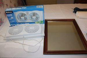 lot 36 image: Heavy wall mirror and Twin Window Fan