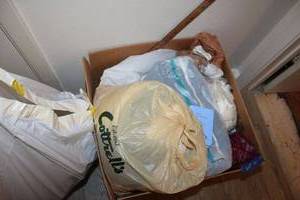 lot 45 image: Box of fabrics and Misc.