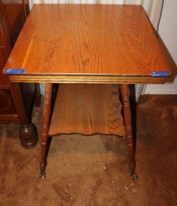 lot 54 image: 2-tier square table with claw feet holding glass ball - 24x24x30