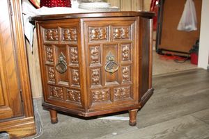 lot 89 image: Vintage hexagon side table cabinet - 26 round top x 22H