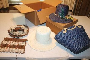 lot 100 image: Vintage hats, crocheted hat and handbag, see photos
