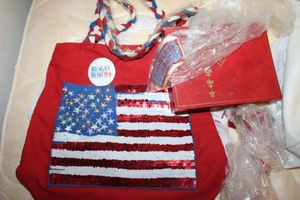 lot 126 image: Purses, bags, white shawls, and Pioneer Girls patches