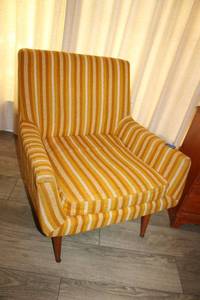 lot 130 image: Vintage yellow stripe upholstered arm chair