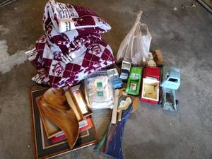 lot 271 image: Just a few more items...vintage metal toy trucks, Texas A&M blankets and more