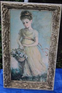 lot 7 image: Vintage Paintng Harmony in Yellow Lithograph Printed on Textured Board or Canvas, Framed, Produced in the 1960s by Artist Myrle Medeiros