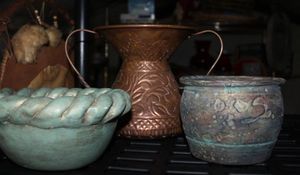 lot 20 image: Copper Vase and 2 Vintage Pots
