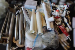 lot 64 image: Bathroom Plumbing Items, Wax Seals, PVC Pipes, Grab Bars and Towel Bars
