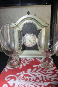 lot 35 image: Mantel Clock and Etched Glass Flower Bowls