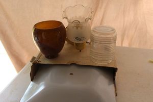lot 182 image: Wall Mount Light and 3 Glass light replacement shades