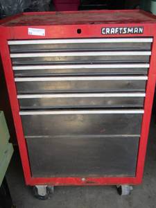 lot 8 image: Craftsman 6 drawer 1 pull up door with inside storage space, no key included 412918