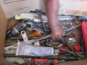 lot 37 image: Box of wrenches- drill bits- plus