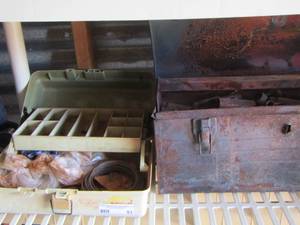 lot 51 image: small plastic tooltackle box- older tool box with large lot of sockets needs cleaned