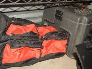 lot 63 image: tool caddy step stool- orange and black tool bag