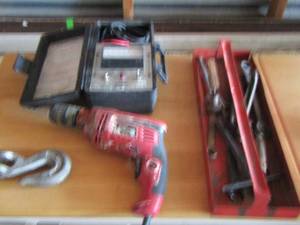 lot 97 image: Electric hyper tough drill-   hook- Imperial analyzer in case,   TRAY W TOOLS