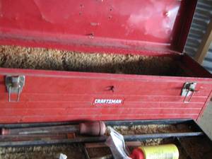 lot 122 image: Craftsman red toolbox, with misc. tools top is removable