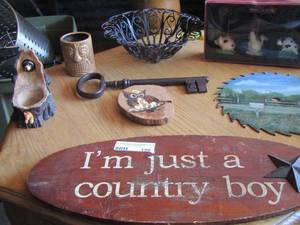 lot 150 image: Country boy art - painted saw- decor key and more