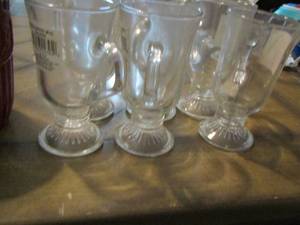 lot 195 image: red ice bucket, 6 handled coffee mugs